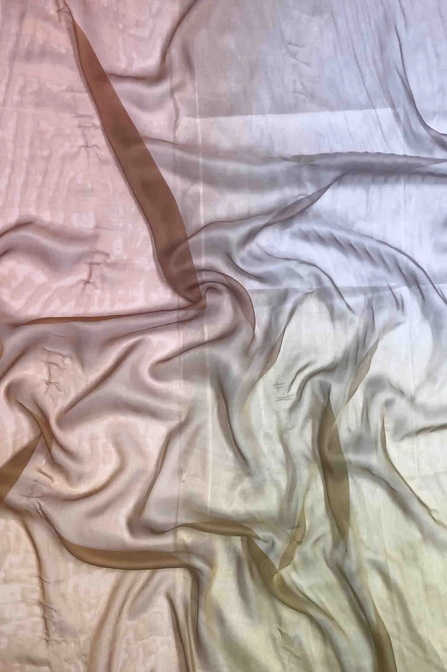 Olive Green, Sandstone, Silver Cloud, Inca Gold Ombre Silk Chiffon 4D-1042 Fabric
