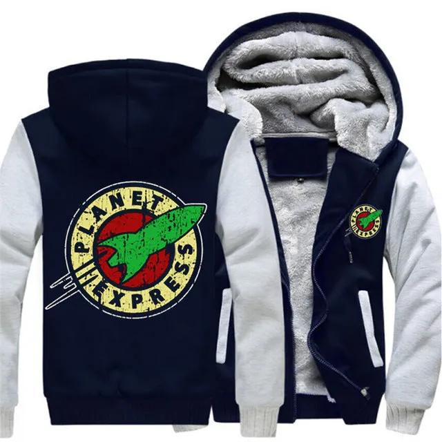 Planet Express hoodie USA Size Adult Unisex Planet Express hoodie jacket Thicken Hoodie Zipper Coat Winter Fleece Warm