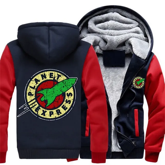 Planet Express hoodie USA Size Adult Unisex Planet Express hoodie jacket Thicken Hoodie Zipper Coat Winter Fleece Warm
