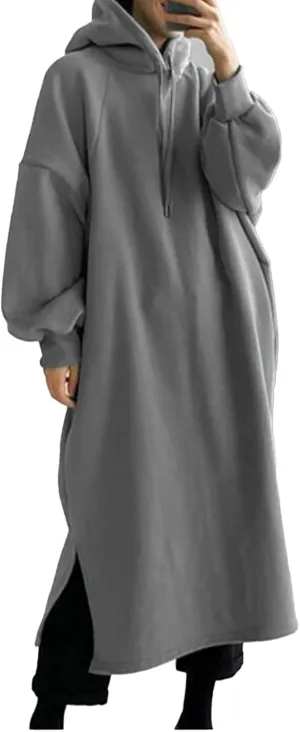 Pullover Hoodie for Women Baggy Loose Long Sleeve Hooded Sweatshirt Maxi Dress Casual Fall Sweatshirt Dress