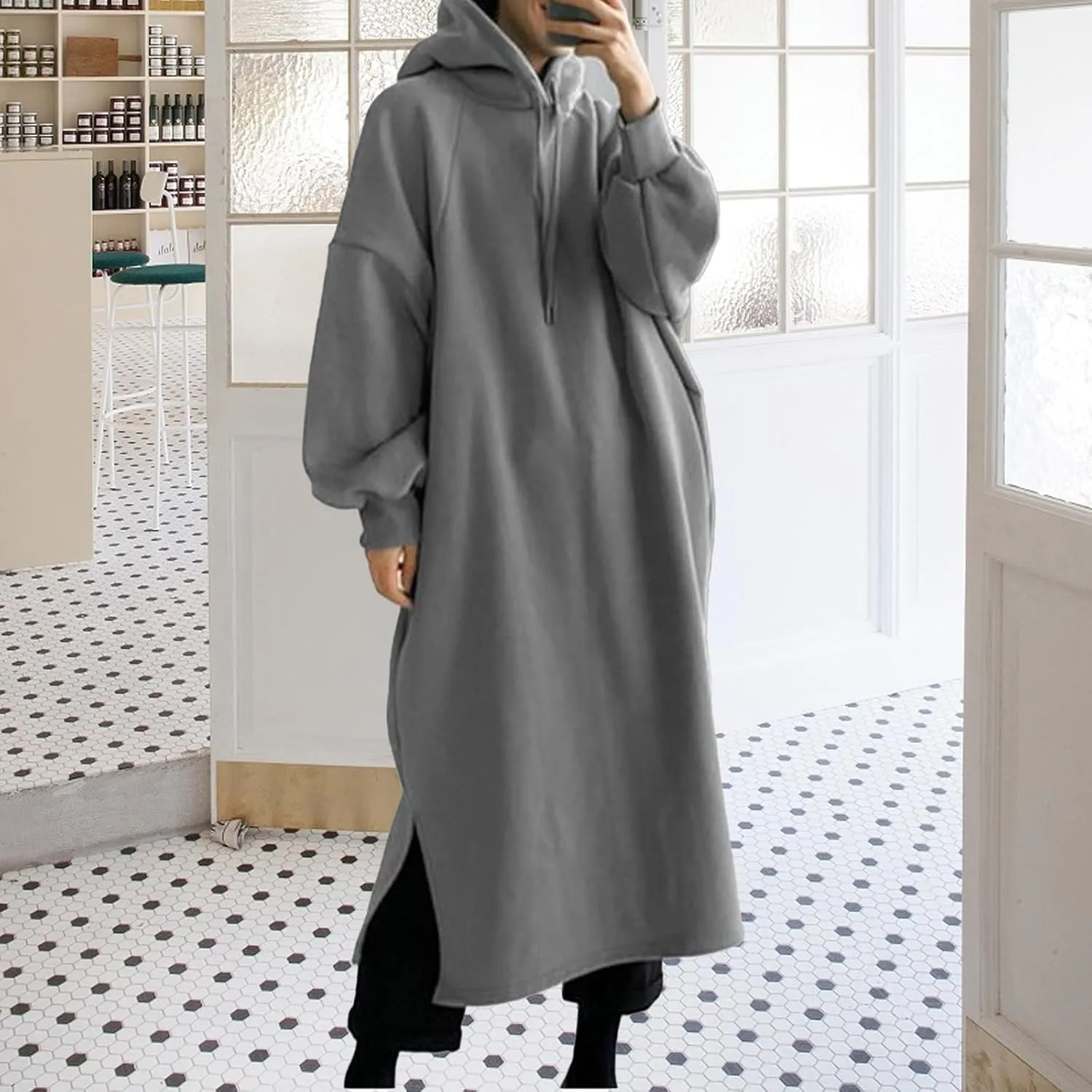 Pullover Hoodie for Women Baggy Loose Long Sleeve Hooded Sweatshirt Maxi Dress Casual Fall Sweatshirt Dress