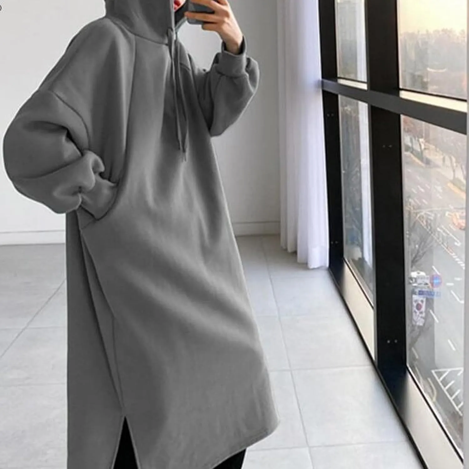 Pullover Hoodie for Women Baggy Loose Long Sleeve Hooded Sweatshirt Maxi Dress Casual Fall Sweatshirt Dress