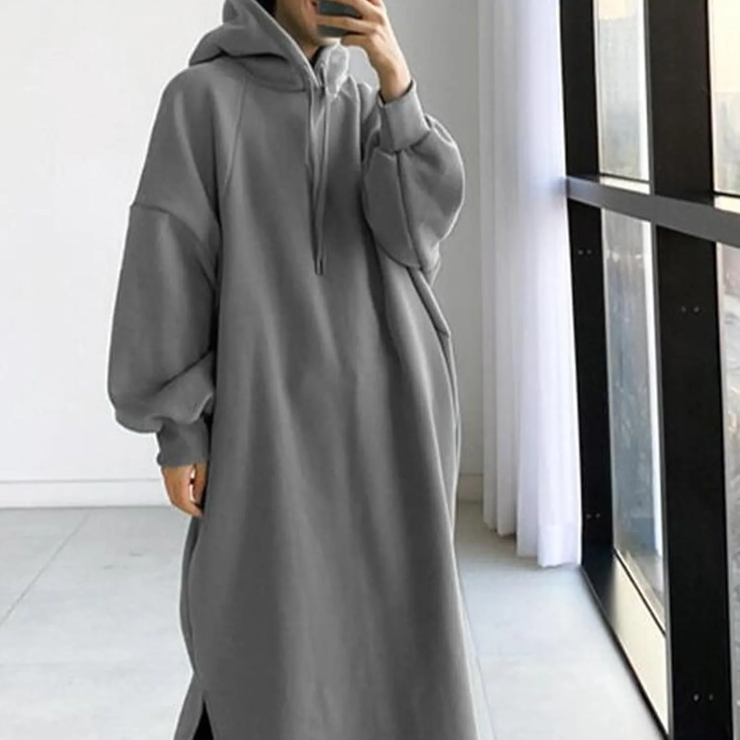 Pullover Hoodie for Women Baggy Loose Long Sleeve Hooded Sweatshirt Maxi Dress Casual Fall Sweatshirt Dress