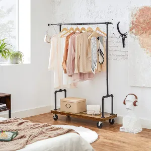 Rolling Clothes Rack, Garment Rack for Hanging Clothes with Wheels, Hanging Rail and Shelf