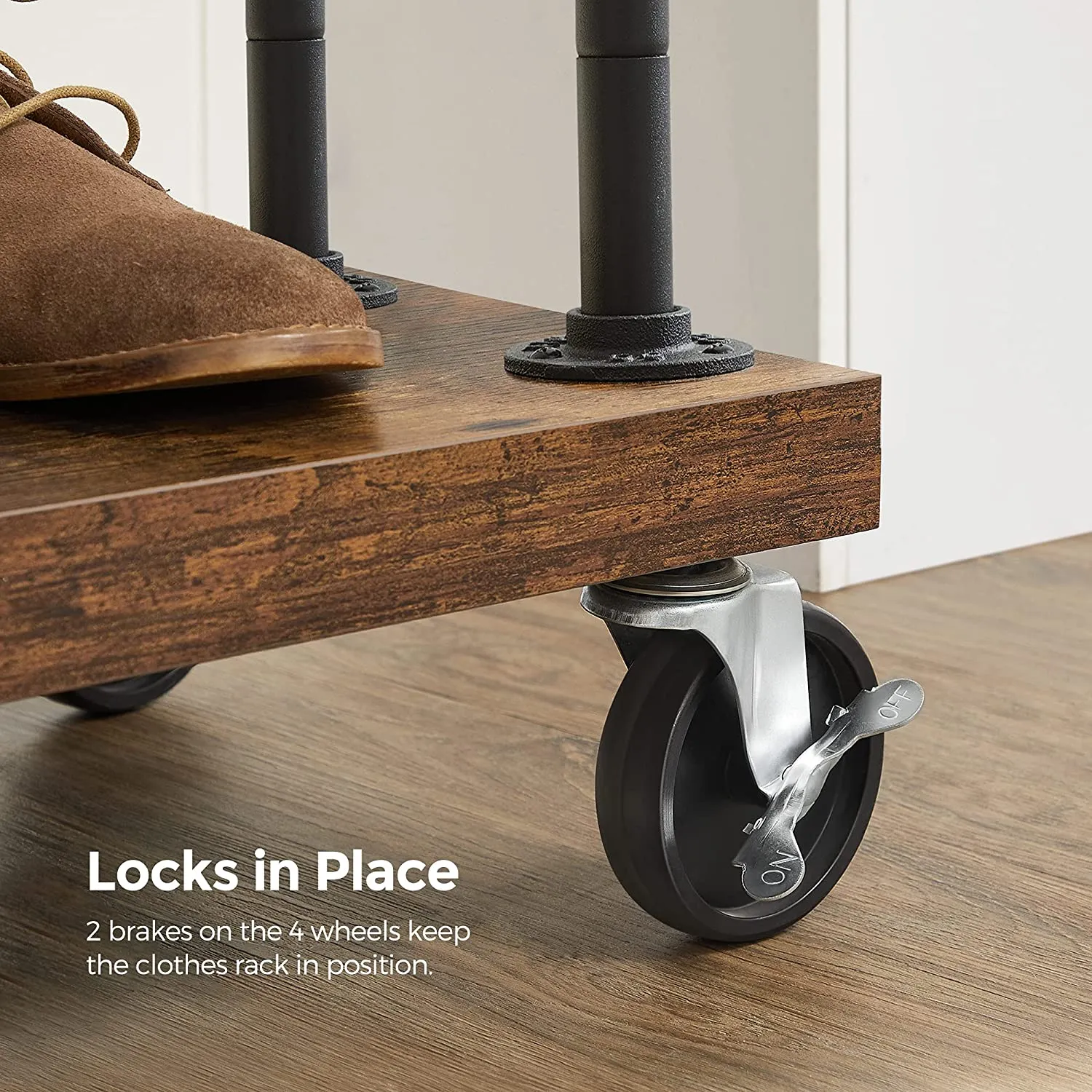 Rolling Clothes Rack, Garment Rack for Hanging Clothes with Wheels, Hanging Rail and Shelf