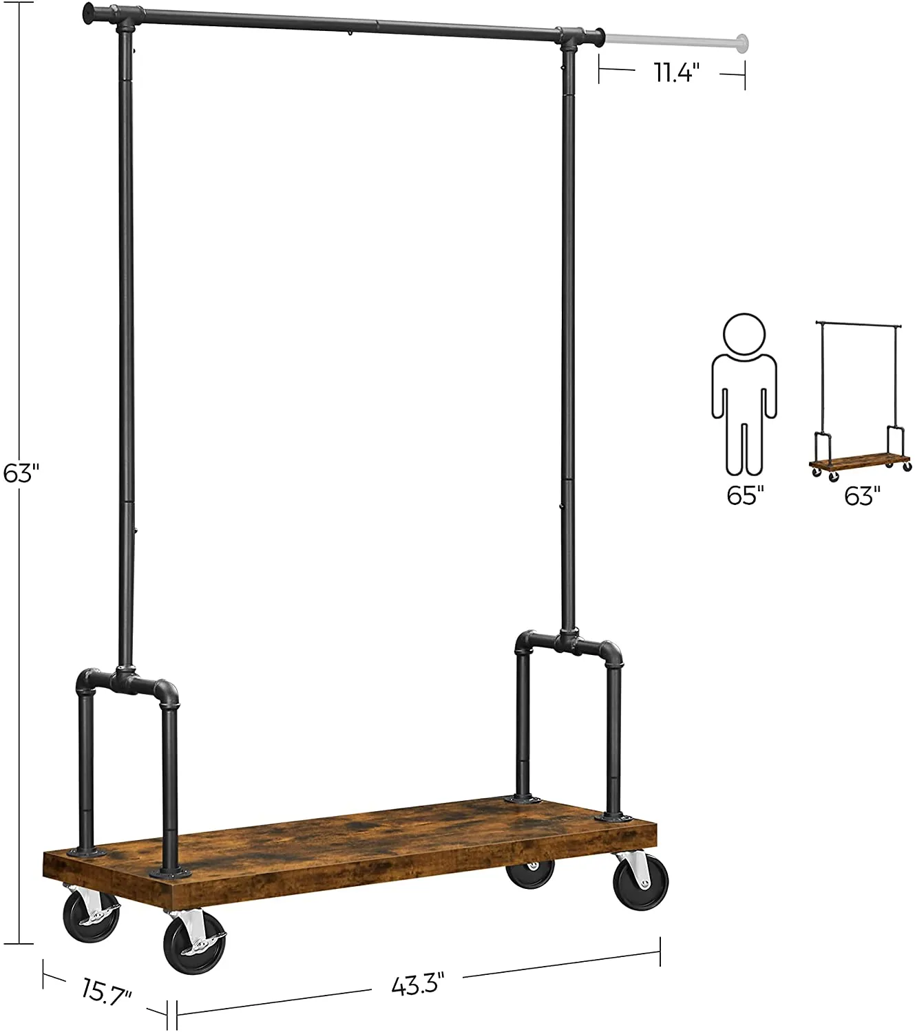 Rolling Clothes Rack, Garment Rack for Hanging Clothes with Wheels, Hanging Rail and Shelf