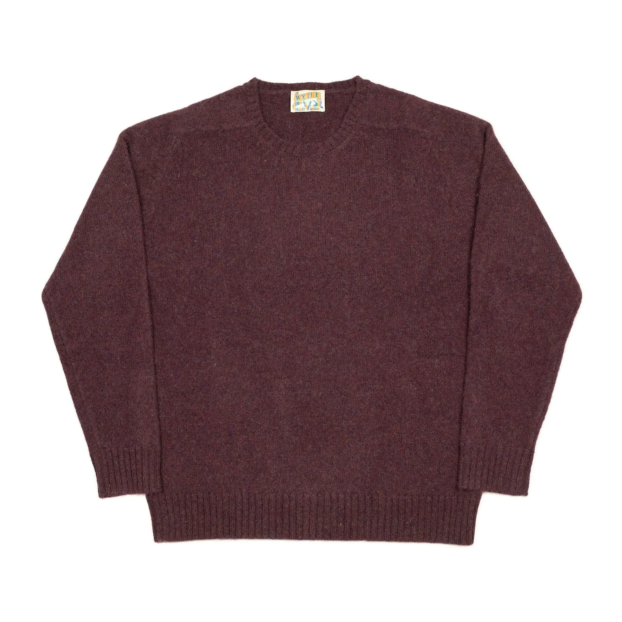 Saddle shoulder sweater in "Boysenberry" washed shetland wool