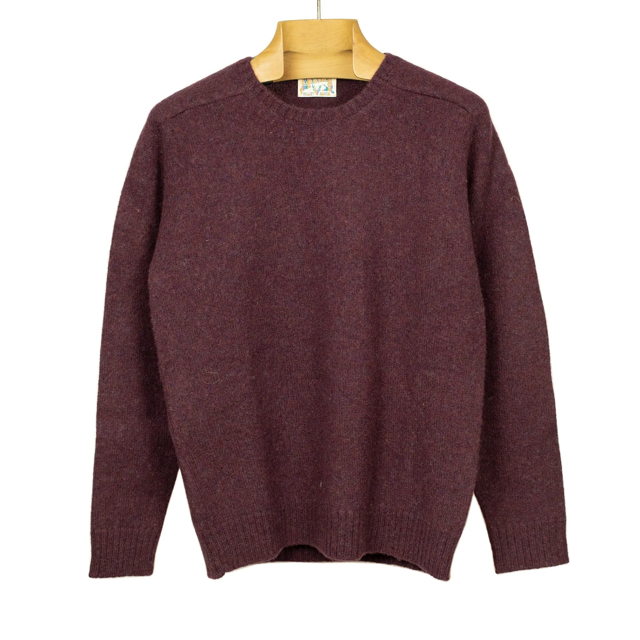 Saddle shoulder sweater in "Boysenberry" washed shetland wool