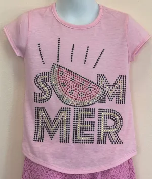 Sparkle By Stoopher Girls Crystal S/S Pink Summer Watermelon Shirt