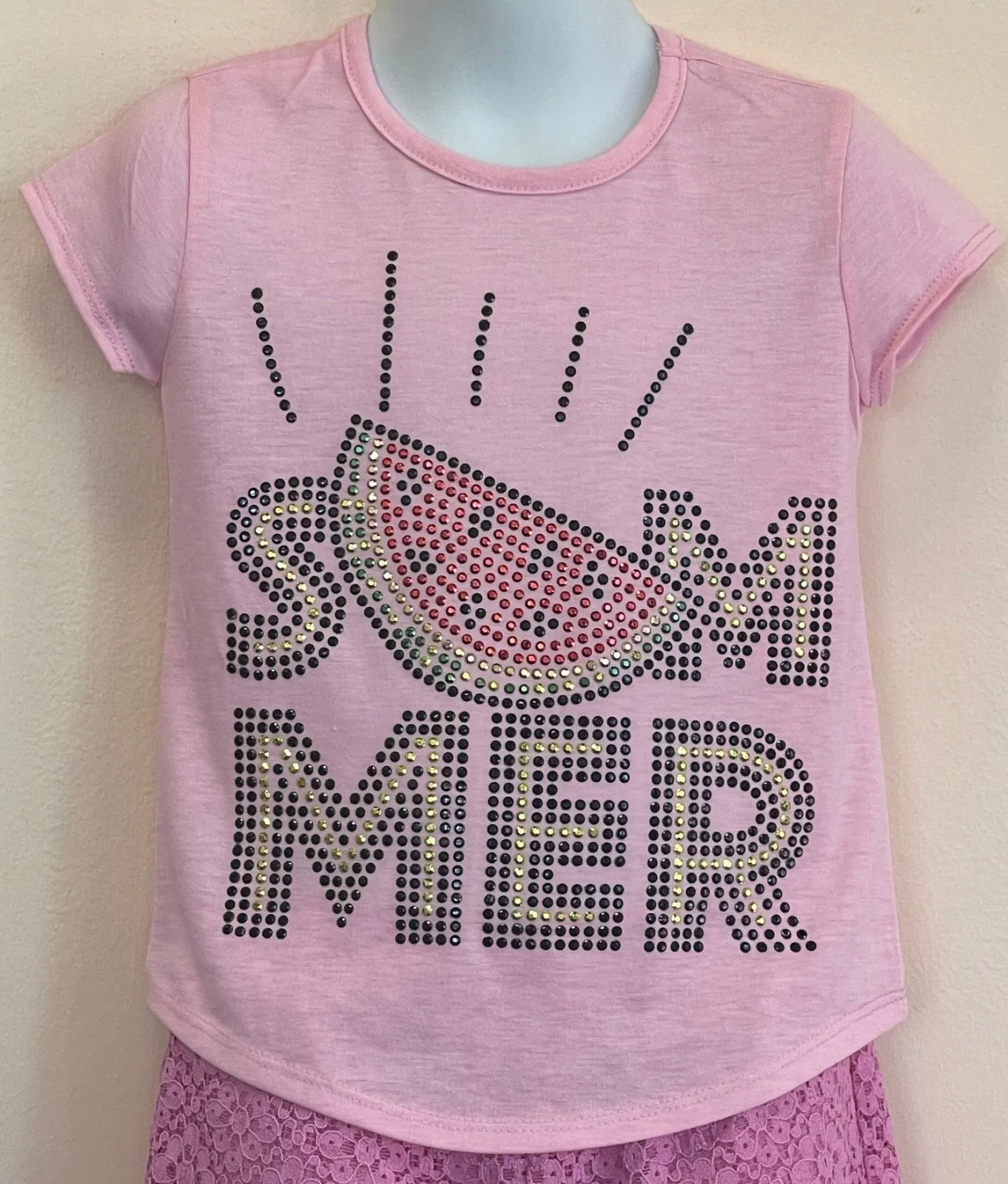 Sparkle By Stoopher Girls Crystal S/S Pink Summer Watermelon Shirt