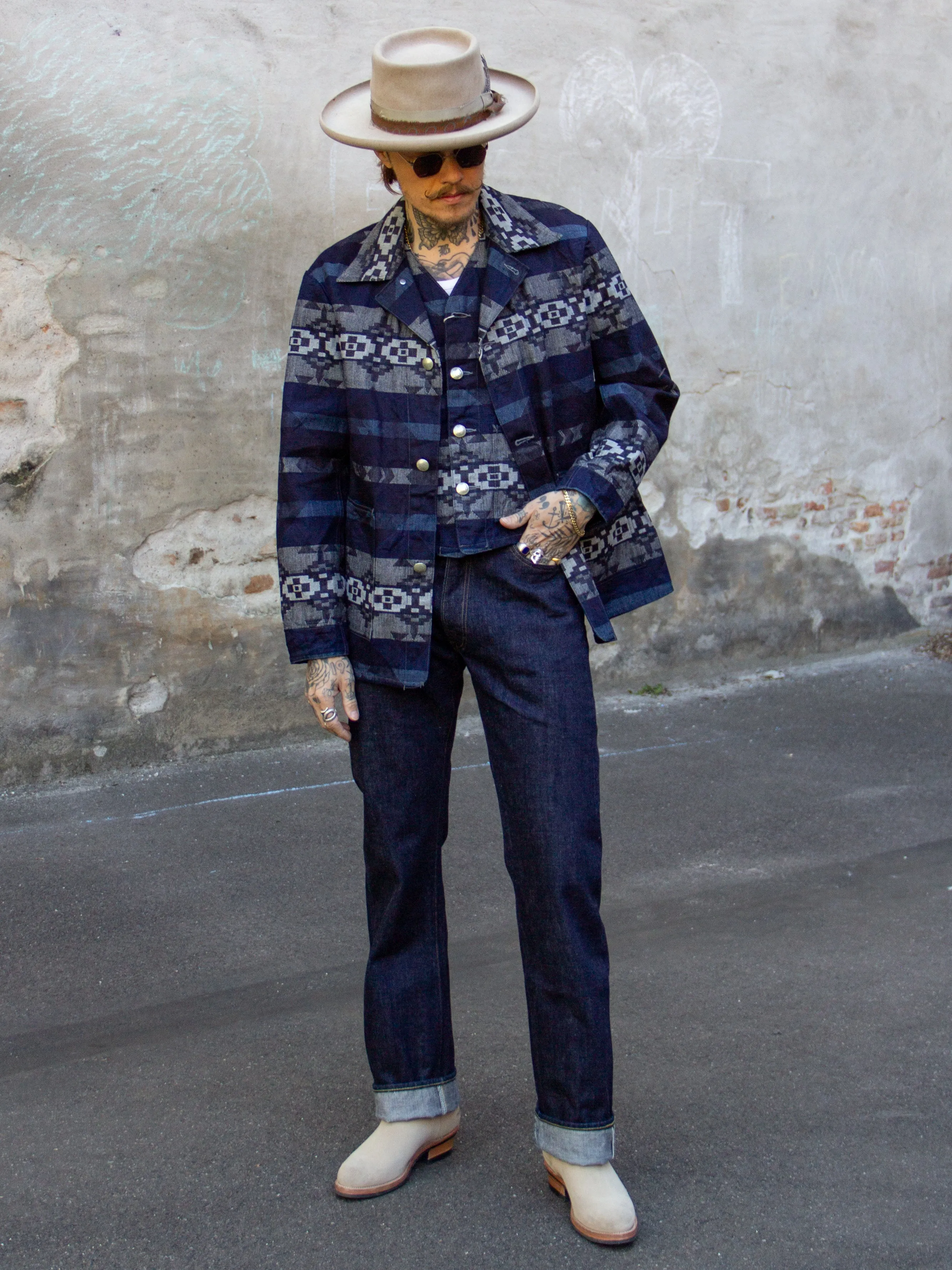 Sugar Cane, Native Jacquard Jacket, Indigo