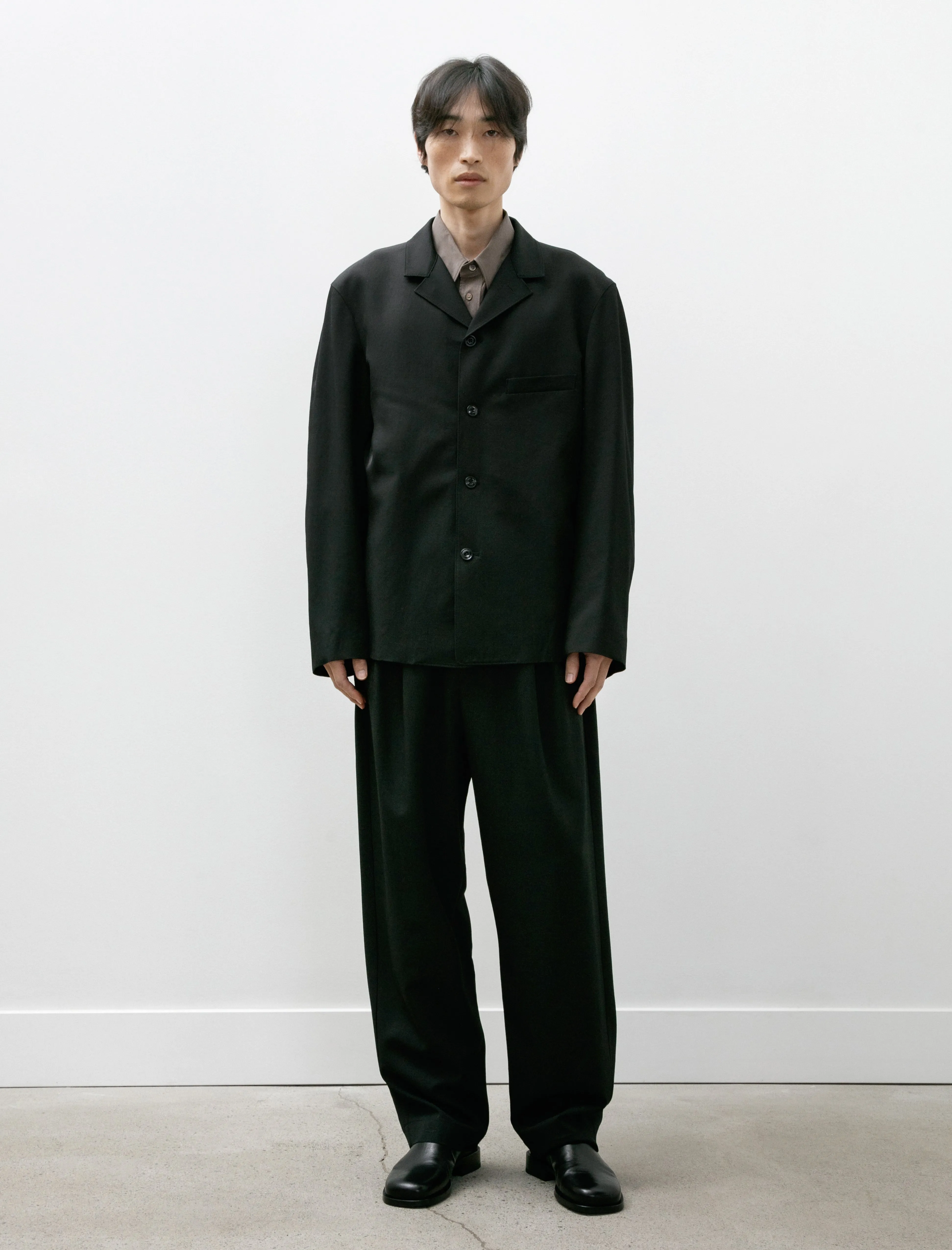 Tailored Shirt Jacket Wool Viscose Gabardine Black