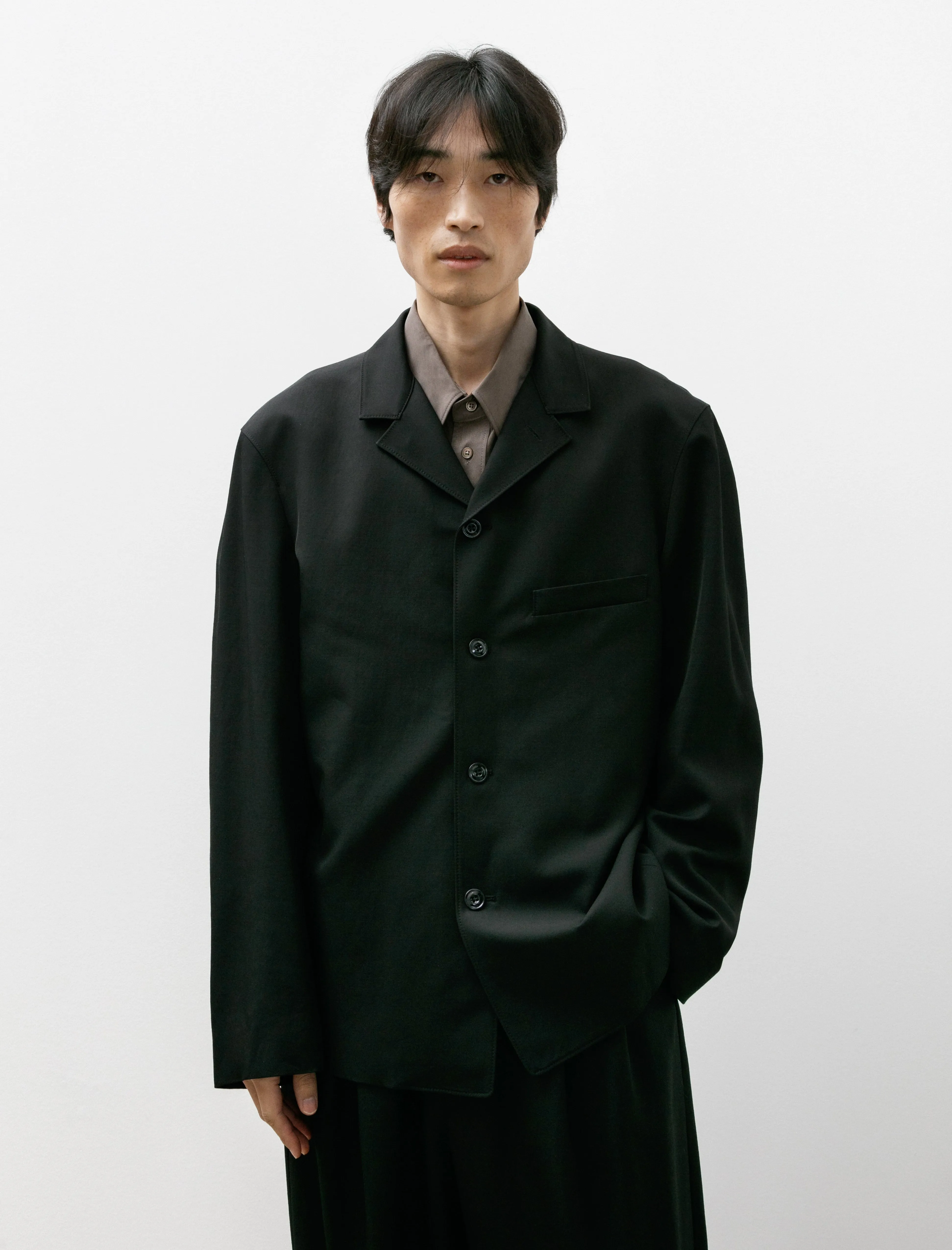 Tailored Shirt Jacket Wool Viscose Gabardine Black