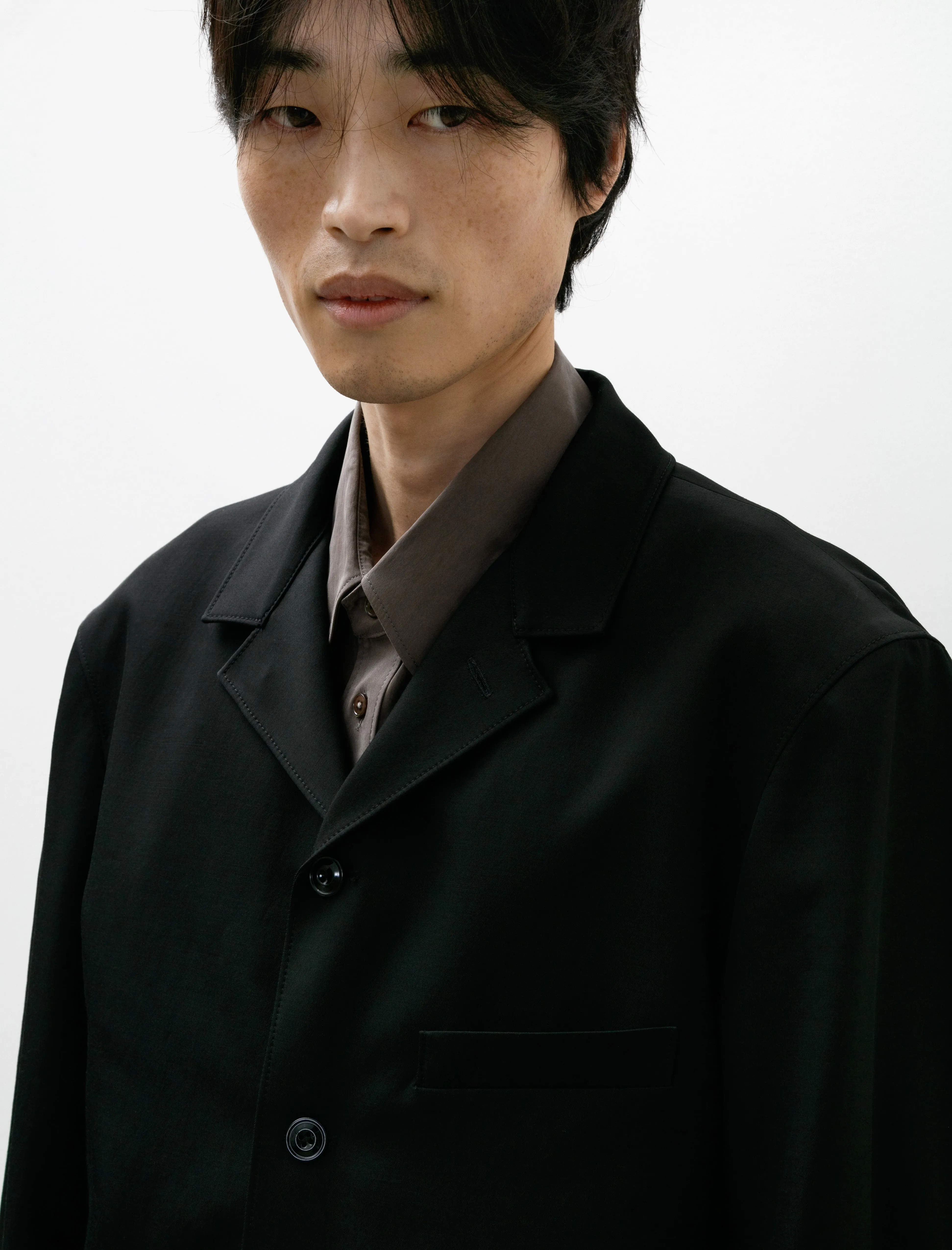 Tailored Shirt Jacket Wool Viscose Gabardine Black
