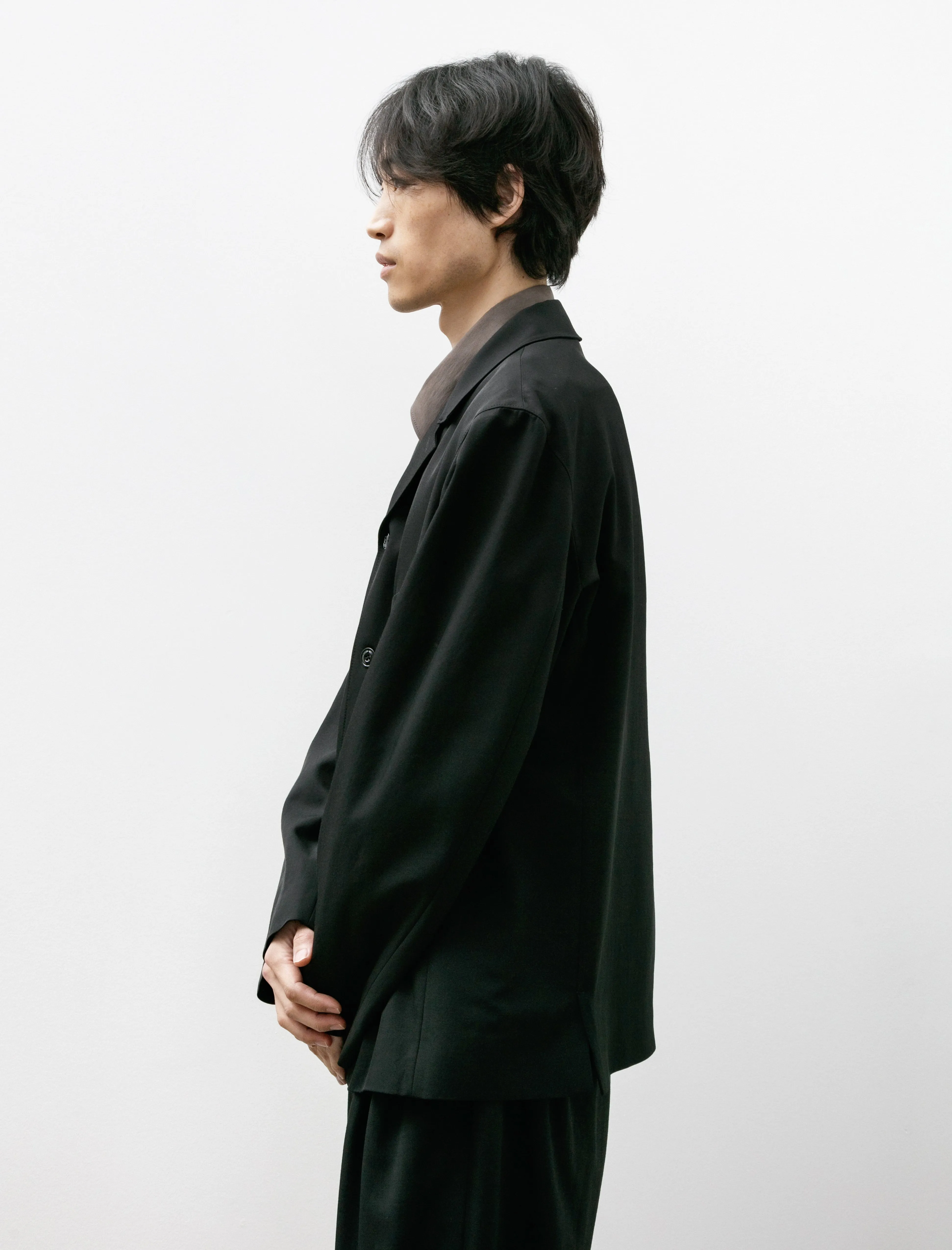 Tailored Shirt Jacket Wool Viscose Gabardine Black