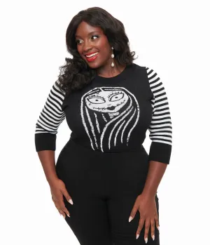 Tim Burton’s The Nightmare Before Christmas by Unique Vintage Plus Size Black & White Stripe Sally Minou Sweater