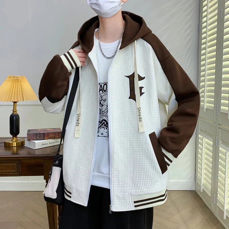 Wiaofellas  -  New Spring And Autumn Loose Hooded Coats Men's Streetwear Casual Bomber Jackets Youth Outdoor Sports Windproof Top Clothing