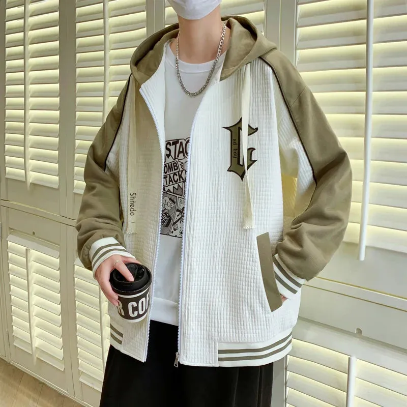 Wiaofellas  -  New Spring And Autumn Loose Hooded Coats Men's Streetwear Casual Bomber Jackets Youth Outdoor Sports Windproof Top Clothing
