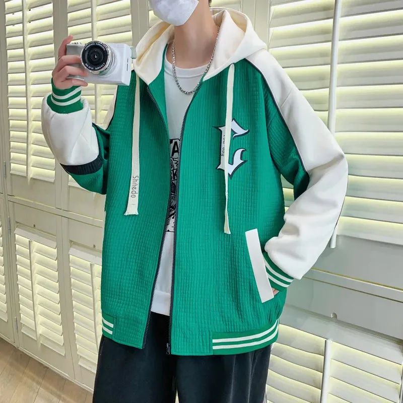 Wiaofellas  -  New Spring And Autumn Loose Hooded Coats Men's Streetwear Casual Bomber Jackets Youth Outdoor Sports Windproof Top Clothing