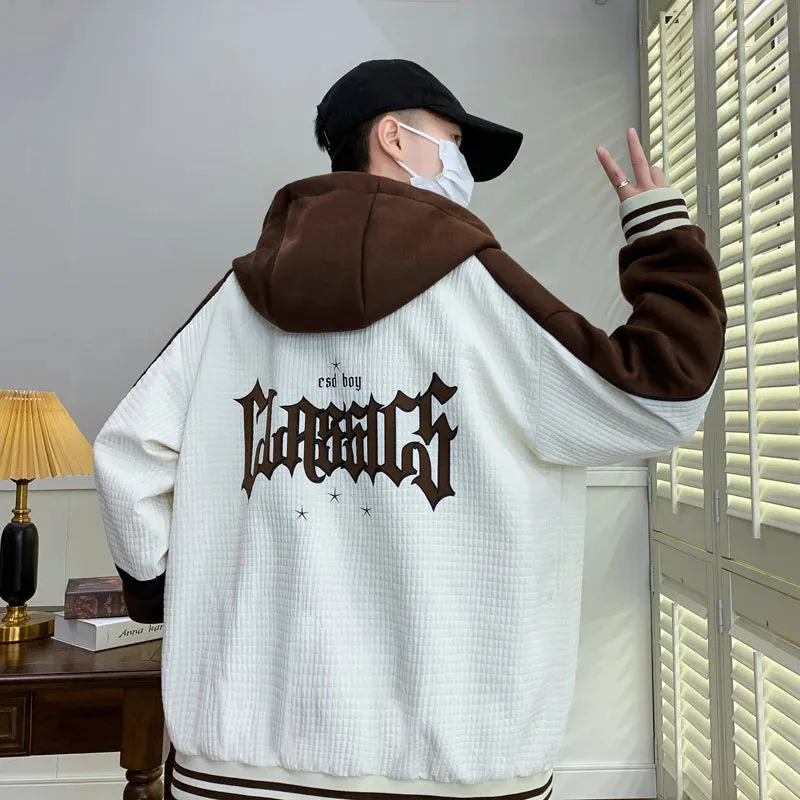 Wiaofellas  -  New Spring And Autumn Loose Hooded Coats Men's Streetwear Casual Bomber Jackets Youth Outdoor Sports Windproof Top Clothing