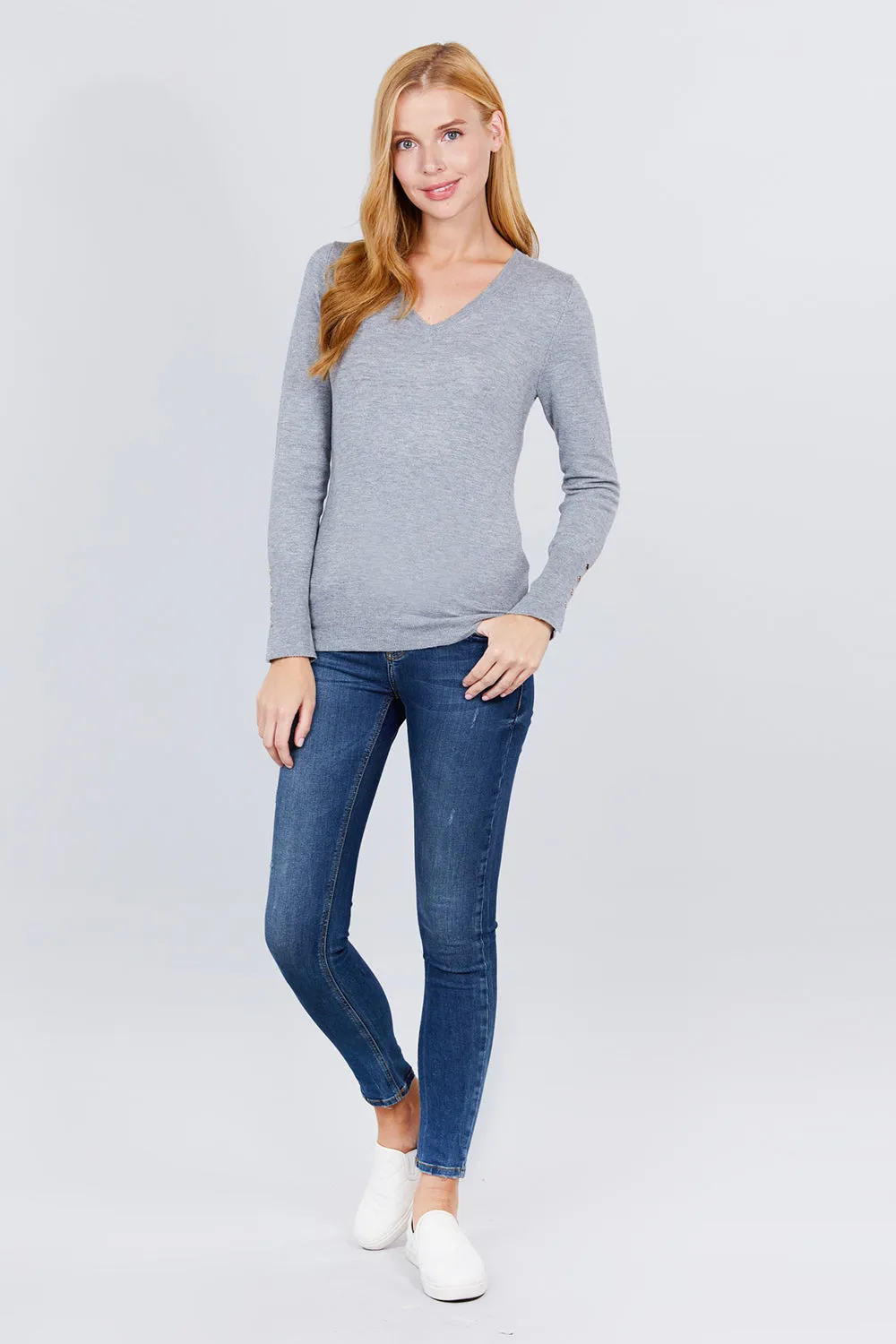 Women Long Sleeve With Snap Button Detail V Neck Viscose Lounge Sweater