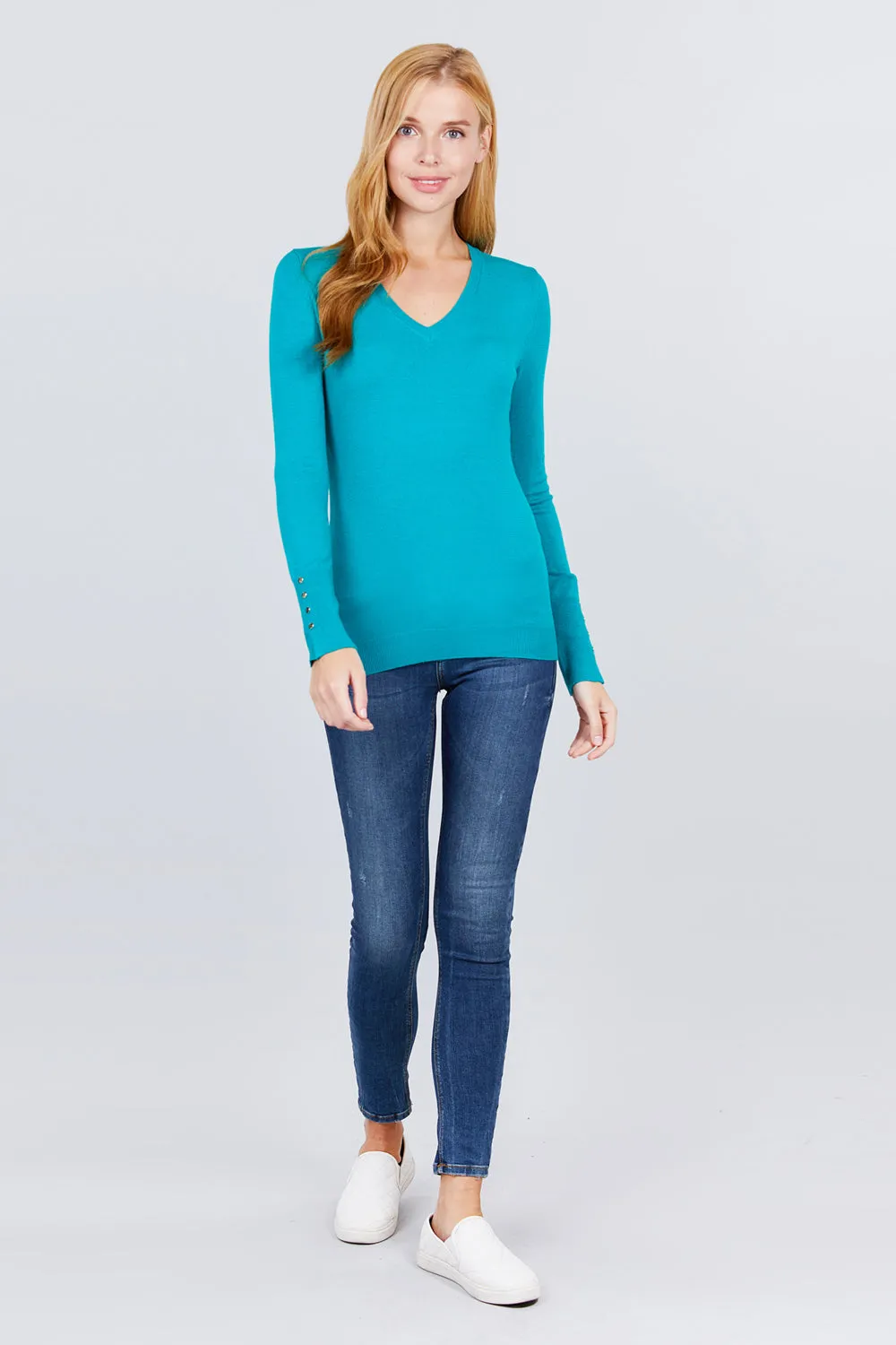 Women Long Sleeve With Snap Button Detail V Neck Viscose Lounge Sweater