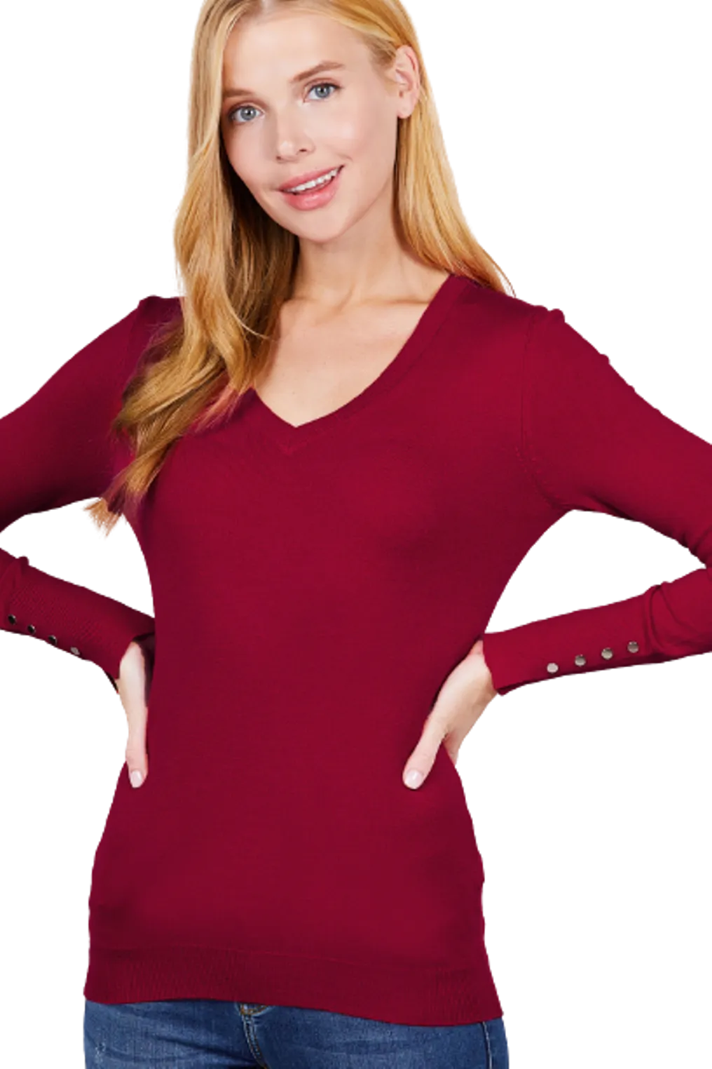 Women Long Sleeve With Snap Button Detail V Neck Viscose Lounge Sweater