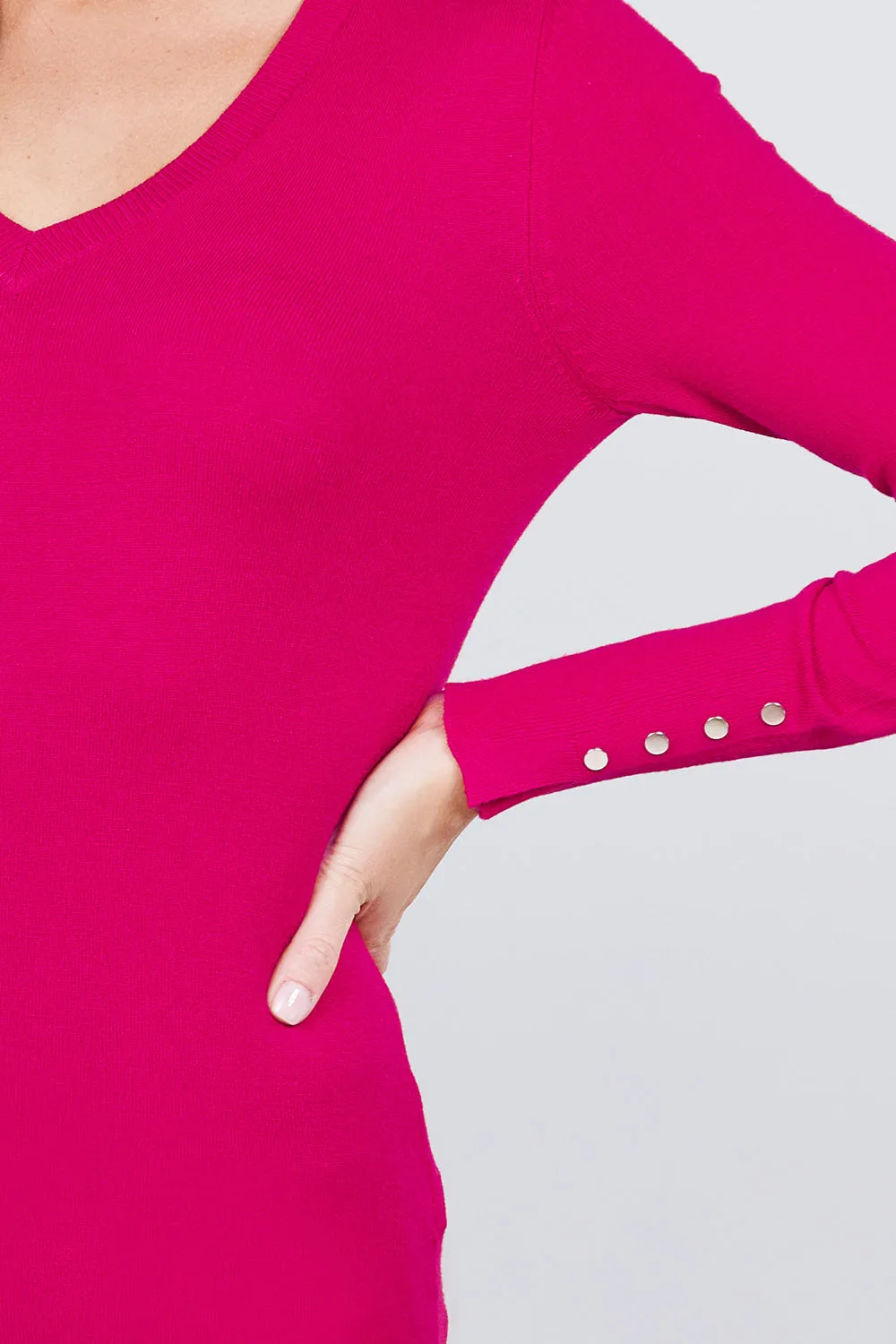 Women Long Sleeve With Snap Button Detail V Neck Viscose Lounge Sweater