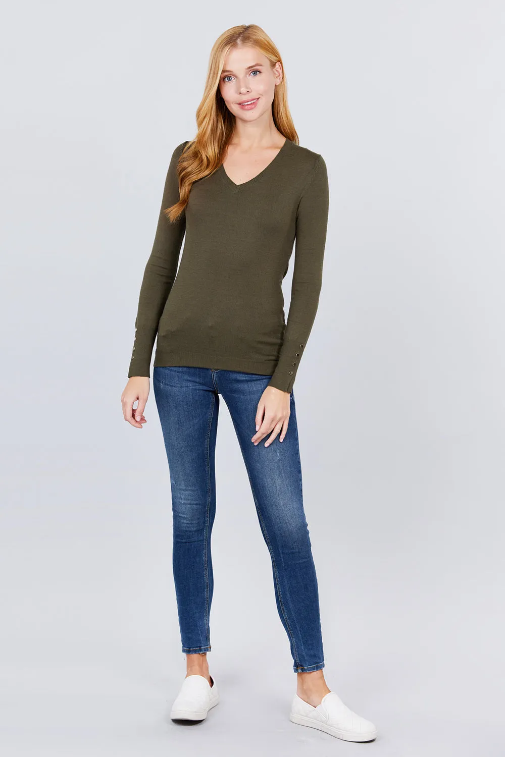 Women Long Sleeve With Snap Button Detail V Neck Viscose Lounge Sweater