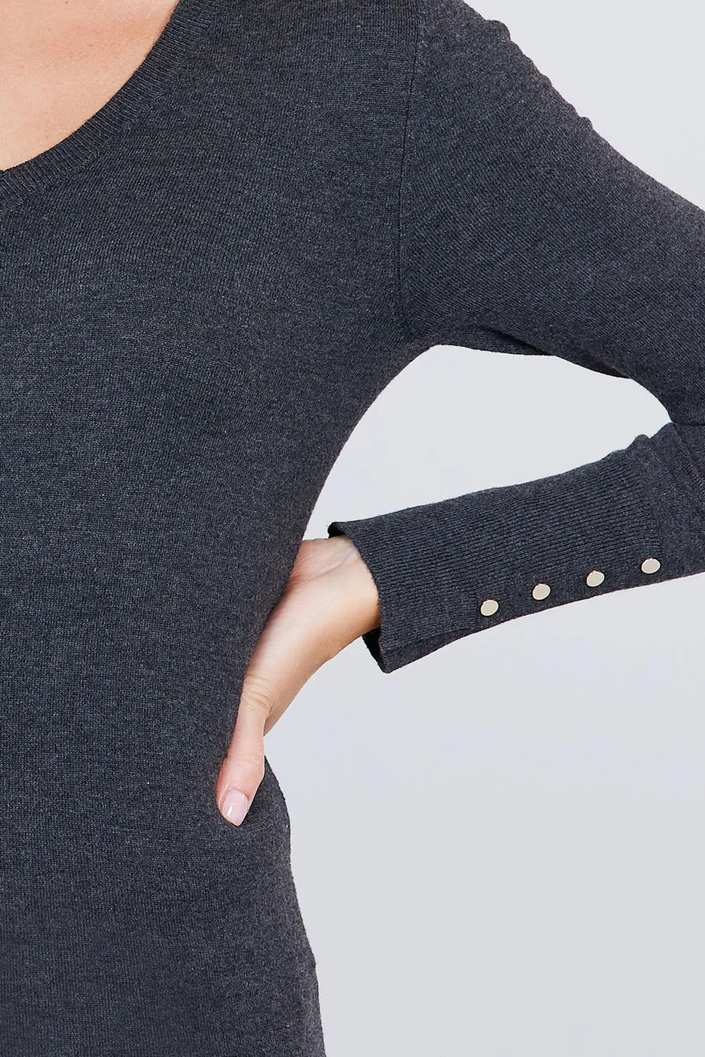 Women Long Sleeve With Snap Button Detail V Neck Viscose Lounge Sweater