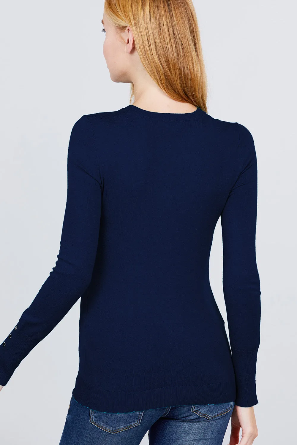 Women Long Sleeve With Snap Button Detail V Neck Viscose Lounge Sweater
