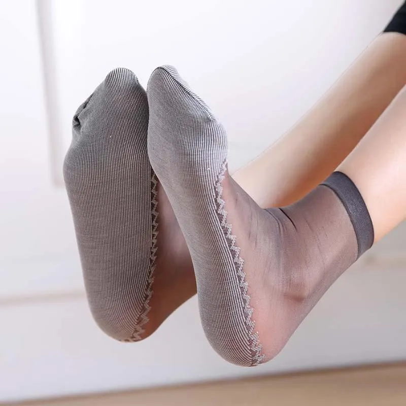 Women Silk Transparent Thin Soft Non-Slip Bottom Splice Socks