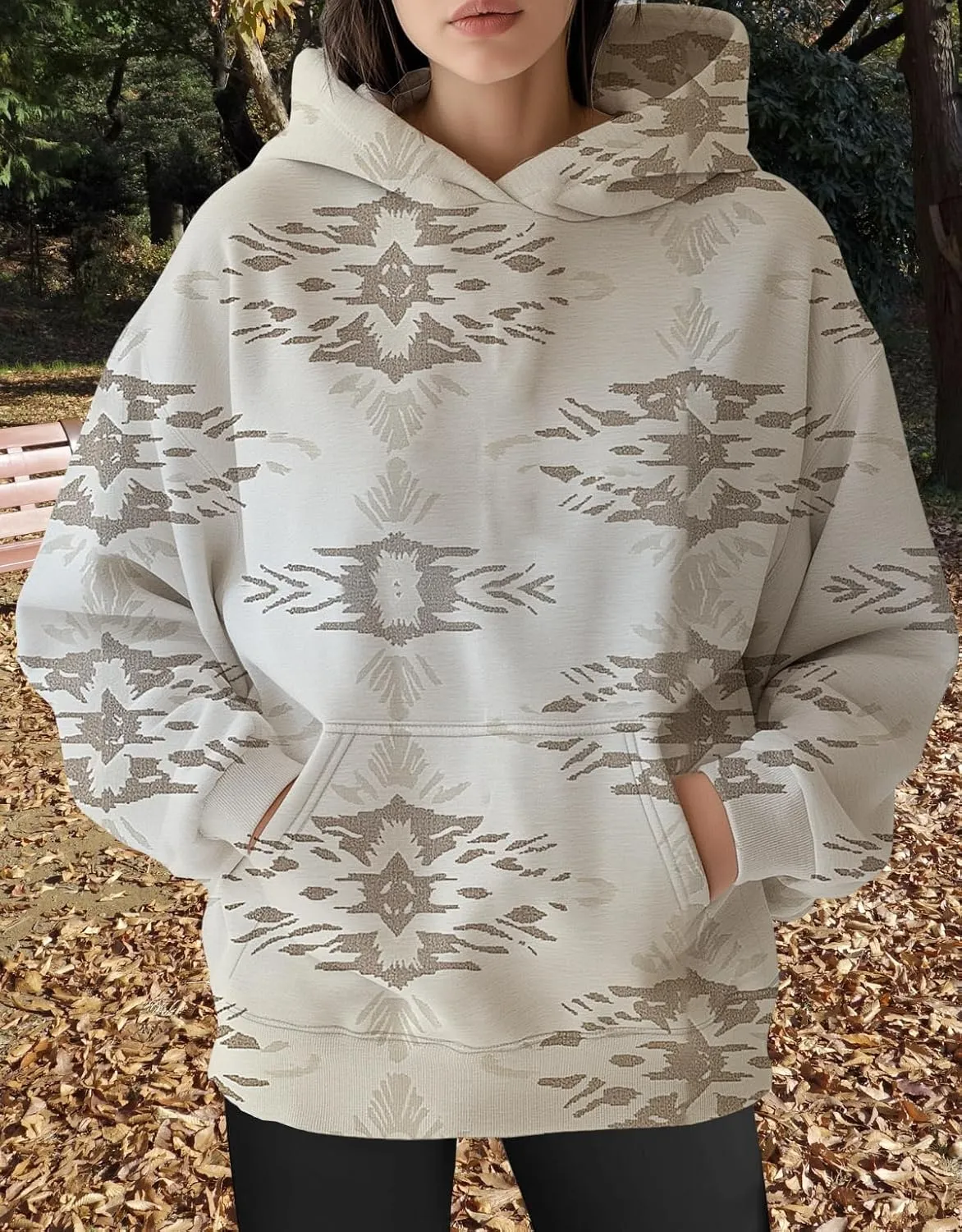 Womens Camo Hoodies Oversized Maple Leaf Print Long Sleeve Hooded Sweatshirt Casual Fleece Pullover Tops with Pockets