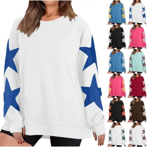 ZDRZK Women's Star Print Sweatshirts Thumb Hole Long Sleeve Crewneck Pullover 2024 Fall Fleece Casual Tops Trendy Y2k