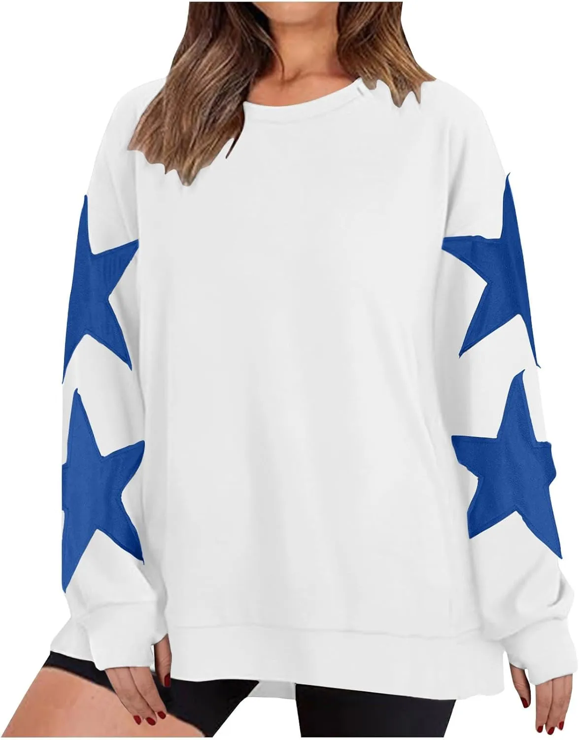 ZDRZK Women's Star Print Sweatshirts Thumb Hole Long Sleeve Crewneck Pullover 2024 Fall Fleece Casual Tops Trendy Y2k