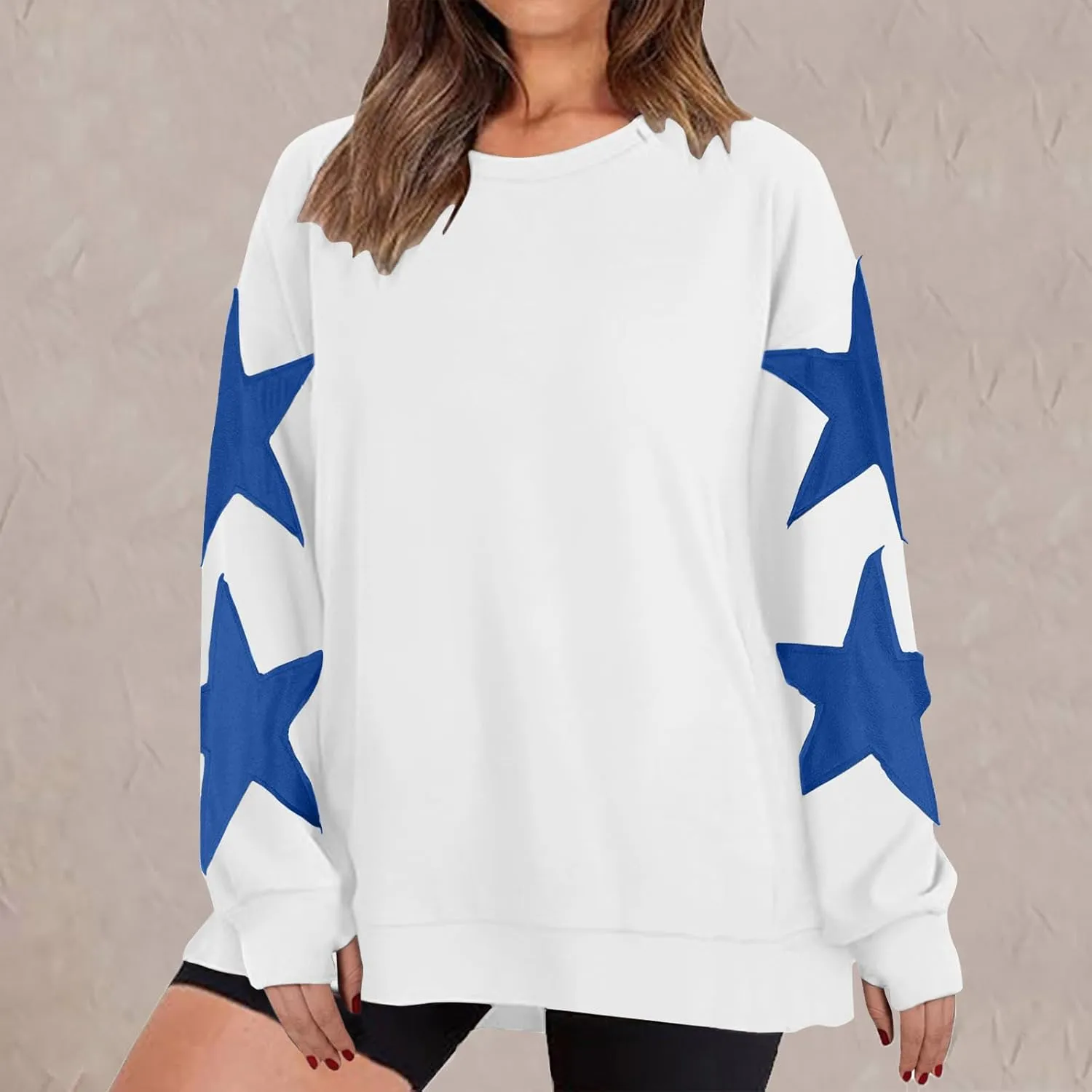 ZDRZK Women's Star Print Sweatshirts Thumb Hole Long Sleeve Crewneck Pullover 2024 Fall Fleece Casual Tops Trendy Y2k