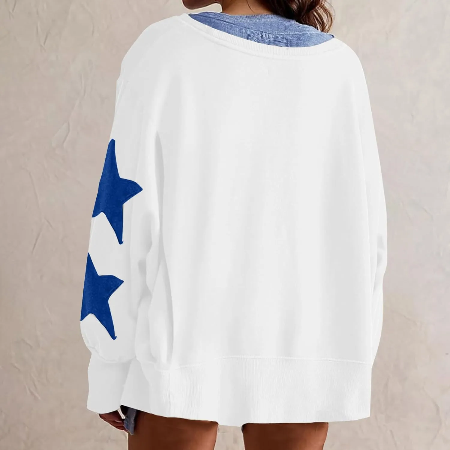 ZDRZK Women's Star Print Sweatshirts Thumb Hole Long Sleeve Crewneck Pullover 2024 Fall Fleece Casual Tops Trendy Y2k