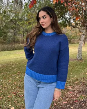 ZESICA Long Sleeve Crew Neck Contrast Color Loose Sweater Top