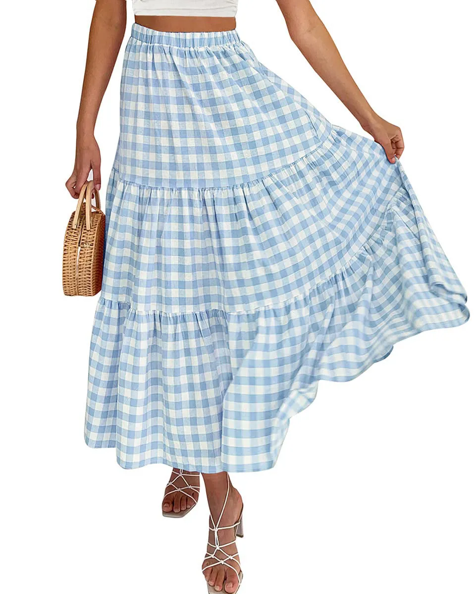 ZESICA Plaid Elastic High Waist Skirt with Pockets
