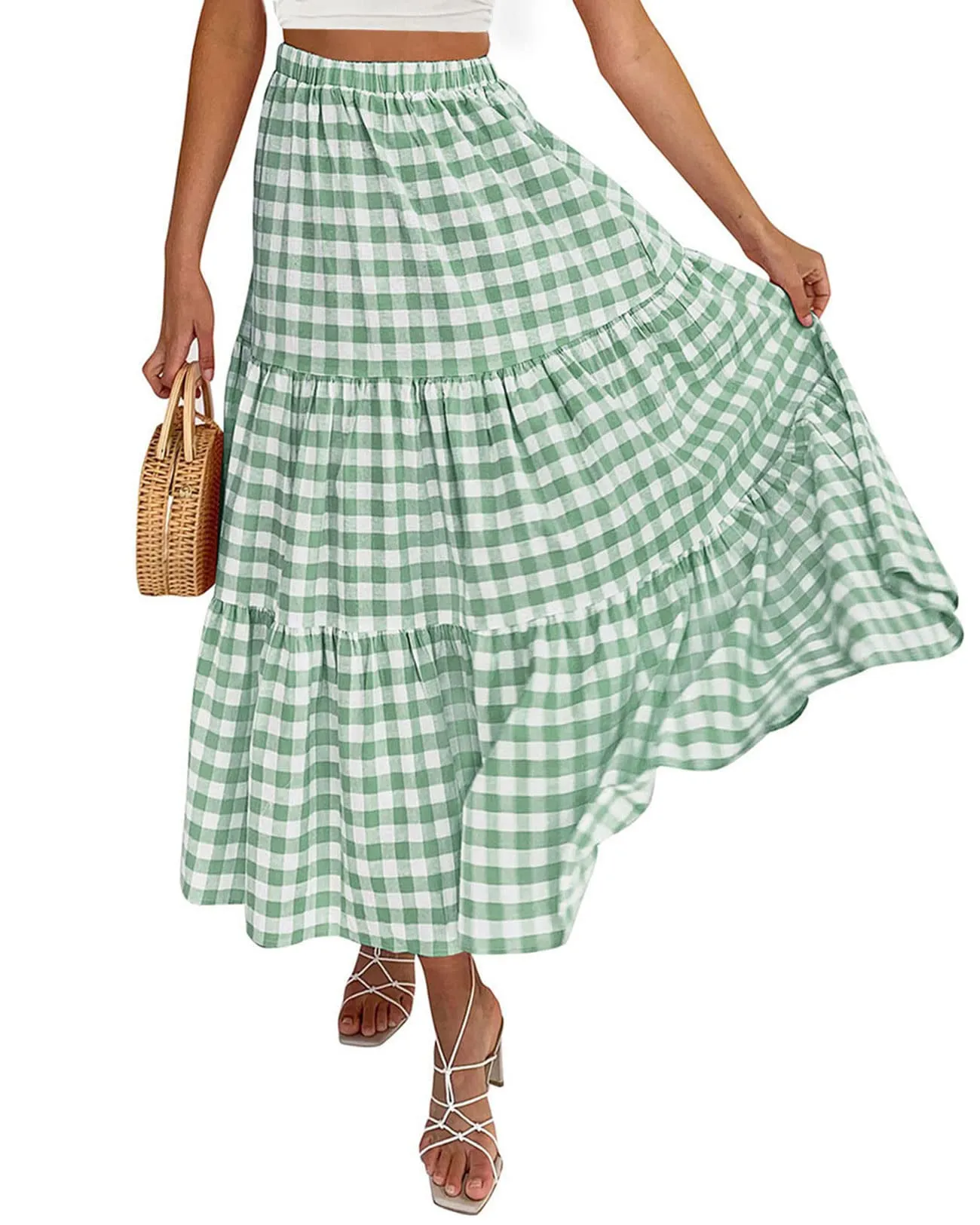 ZESICA Plaid Elastic High Waist Skirt with Pockets