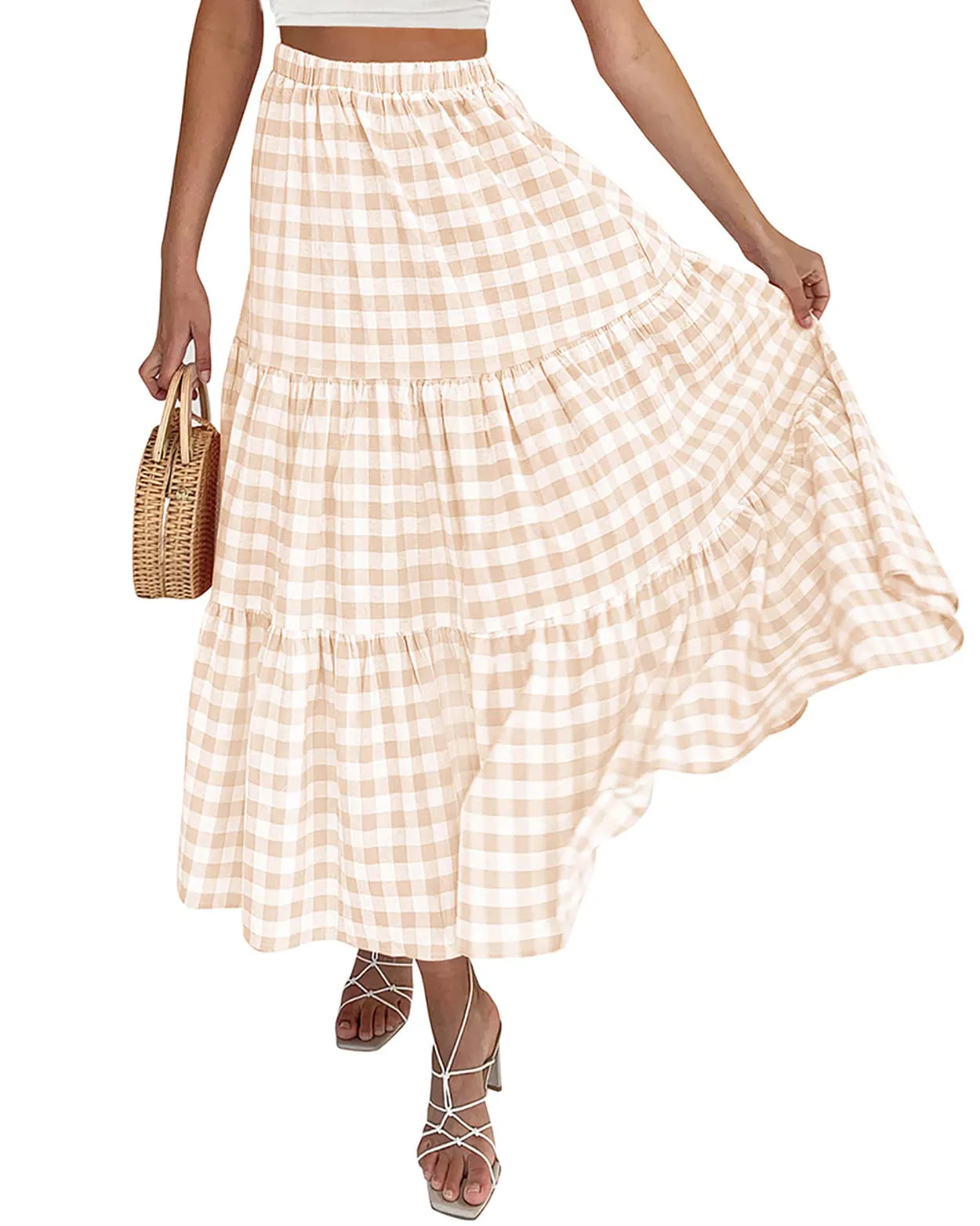 ZESICA Plaid Elastic High Waist Skirt with Pockets