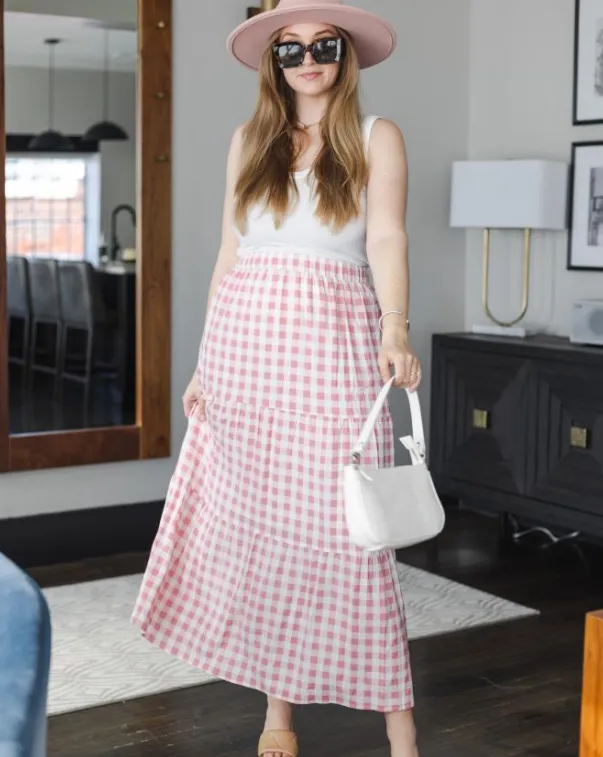 ZESICA Plaid Elastic High Waist Skirt with Pockets