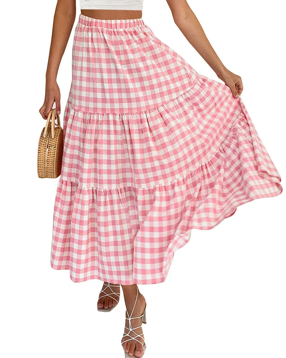 ZESICA Plaid Elastic High Waist Skirt with Pockets